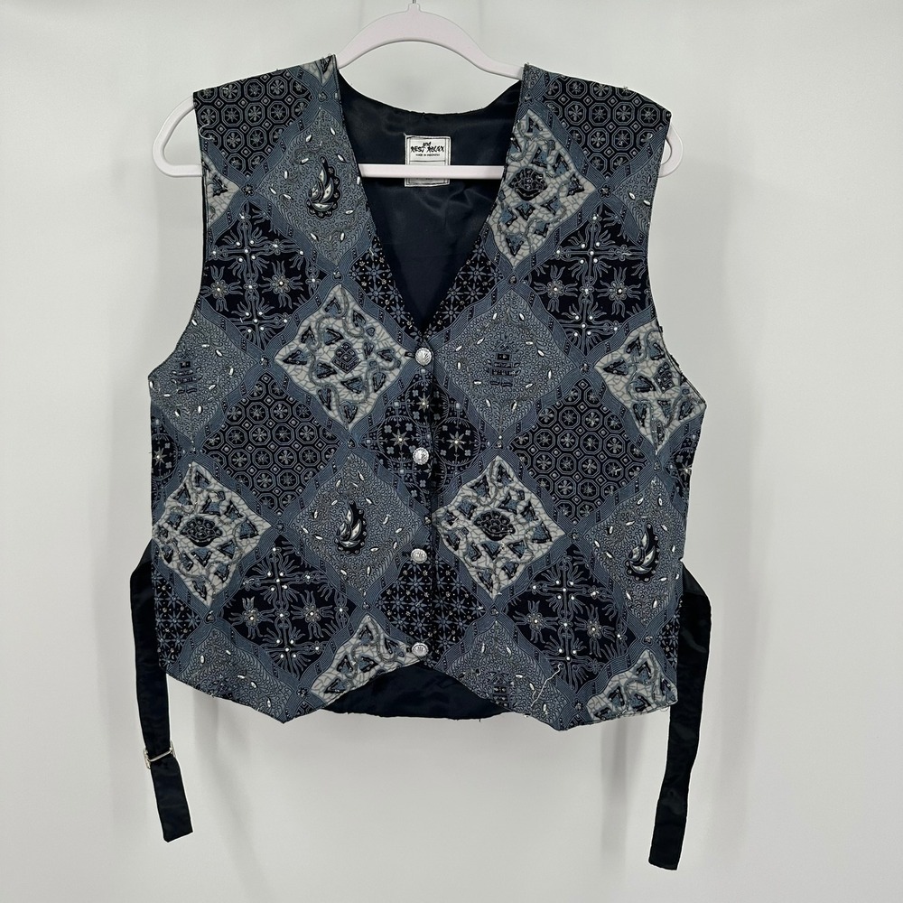 Womens Vintage Boho Beaded Batik Vest Size L Eclectic Artisan Festival Patchwork
